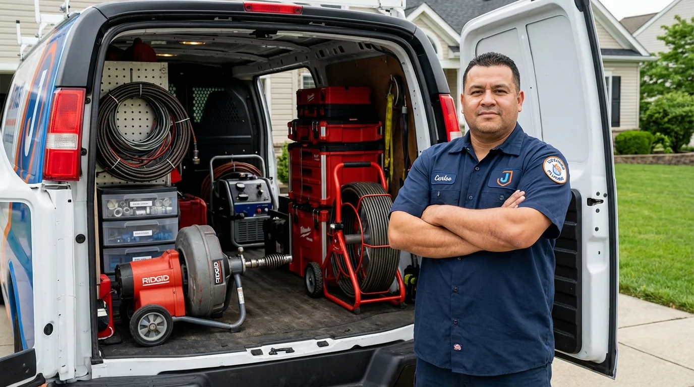 Professional drain cleaning equipment and Johns Plumbing LLC plumber in Minetto