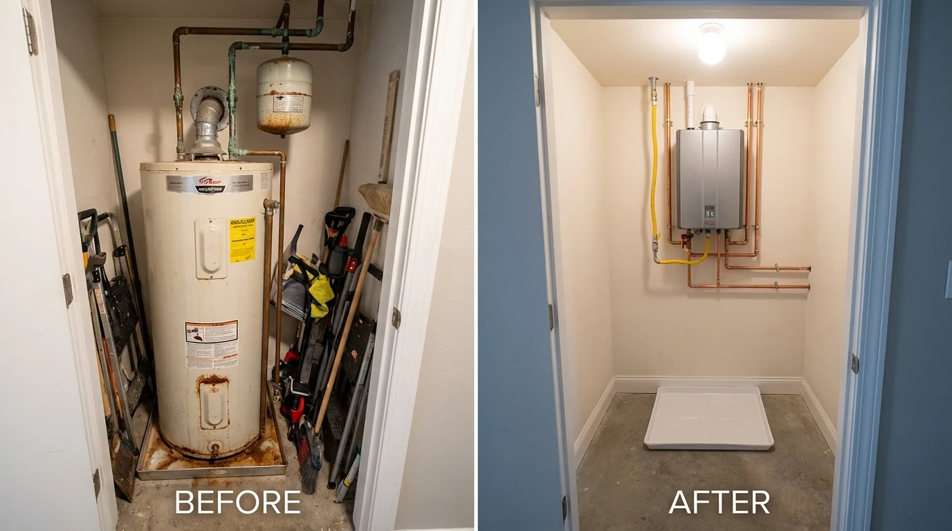 Tank water heater versus wall-mounted tankless unit comparison for Minetto, NY homeowners